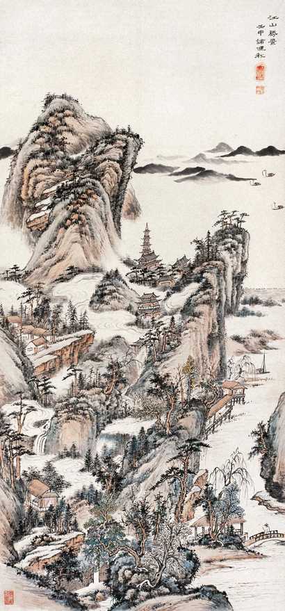 诸健秋 1932年作 江山胜景 立轴